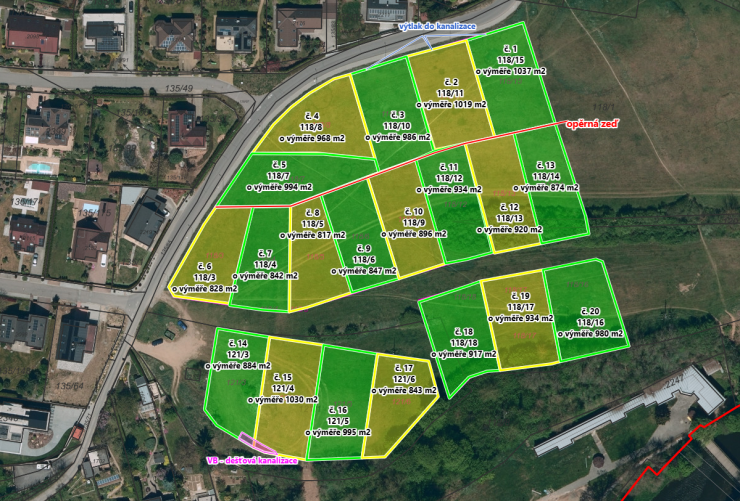 Situace s vyznačením stavebních pozemků